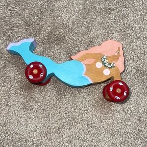 Mermaid wood toy on moving wheels, collectable